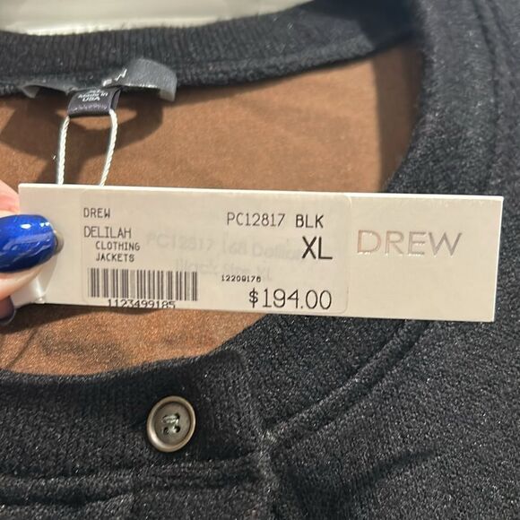 NWT DREW Black Cardigan w/ Tan Foil Suede sleeve patches and Back, Size XL - Picture 8 of 8